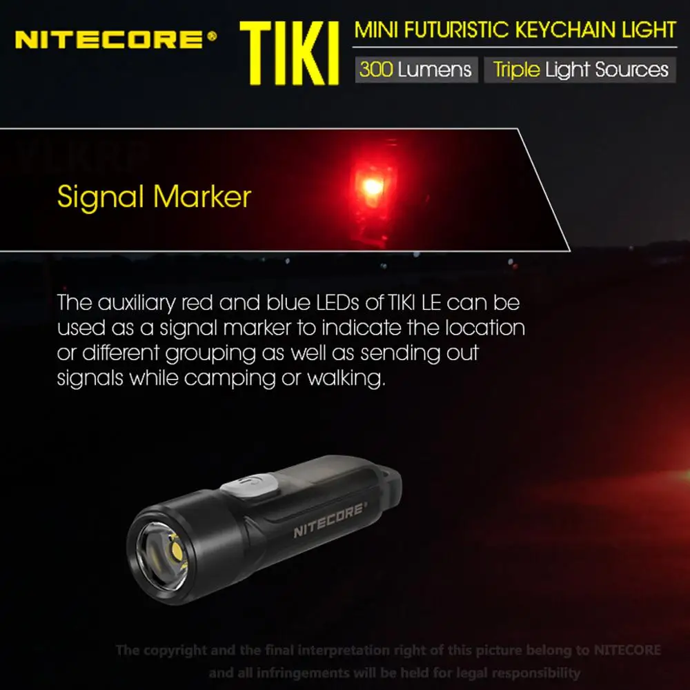 NITECORE TIKI GITD TIKI LE  ̴ ̷ Űü Ʈ USB-C, 300 , 100% 