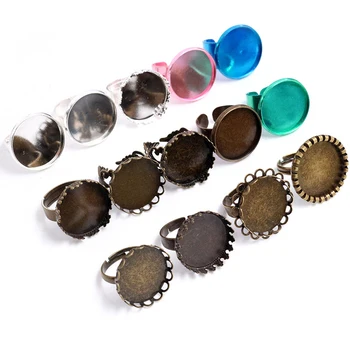 

20mm 5pcs Antique Bronze Silver Plated Brass Adjustable Ring Settings Blank/Base,Fit 20mm Glass Cabochons,Buttons;Ring Bezels