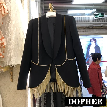 

2020 Spring New Metal Chain Tassel Blazer Women Fashion Ol Small Suit Jacket Female Party Evening White Jacket Coats