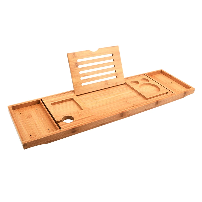 

Adjustable Bathtub Tray Bathtub Caddy Tray Multifunctional Bamboo Bathroom Organizer with Expandable Sides Holder for Book Glass