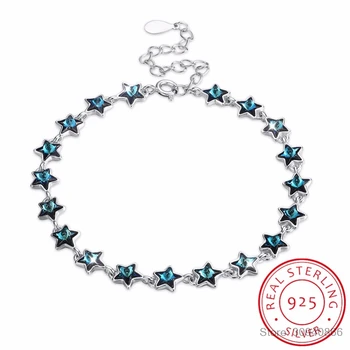 

New Crystals From SWAROVSKI Luxury Stars Beads Charm Bracelet Bangles Genuine S925 Silver Hand Accessories For Women