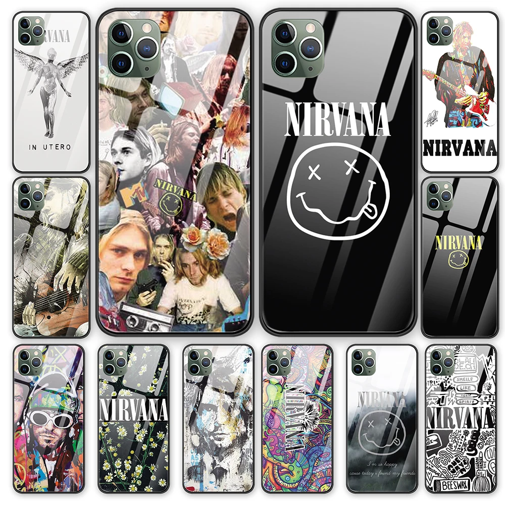 Great band Nirvana logo Tempered Glass Luxury case For iPhone 5 5S 6 6s 7 8 Plus X XS XR 11 Pro Max | Мобильные телефоны и