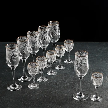 

Gift set "Acacia", 12 items: 6 glasses of 200 ml, 6 glasses of 60 ml, engraving, gold layering