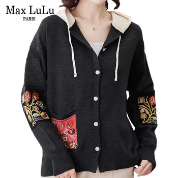 

Max LuLu Winter Warm Fashion Chinese Jumpers Ladies Hooded Cardgians Womens Printed Sweaters Vintage Loose Knitwear Plus Size