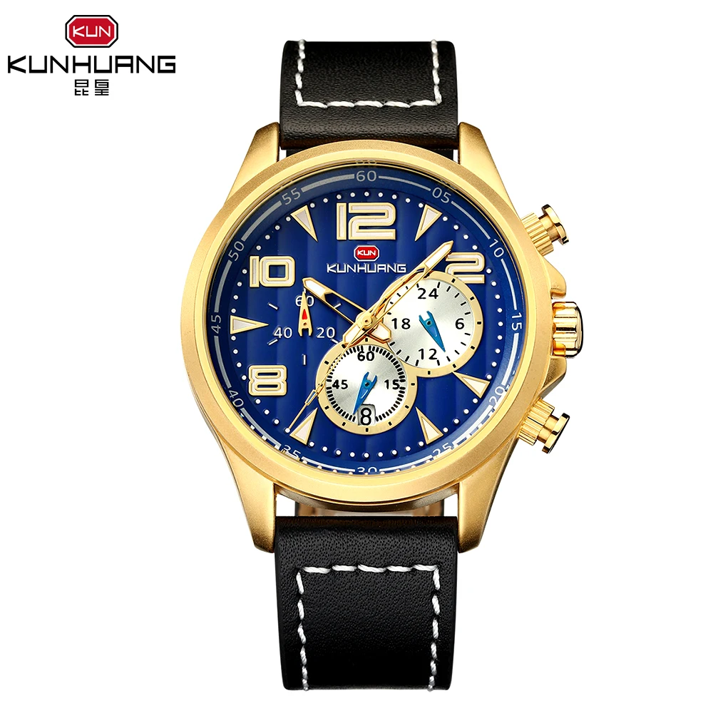 KUNHUANG модные спортивные мужские часы с хронографом Топ бренд Роскошные Кварцевые