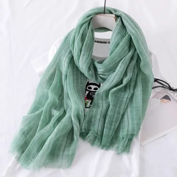 

2020 New Spring And Summer Fashion Simple Cotton And Hemp Women Scarf Shawl Monochrome Thin Air Conditioning Sunscreen Silk