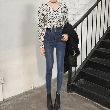 

Real shot 2019 new fashion retro tight feet pencil pants women's slim slimming jeans wild jeans nine pants