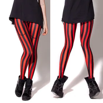 

Europe And America Classic Pattern WOMEN'S Pants Slim Fit Slimming Black Red Vertical Stripe Star Digital Printing Leggings Wome