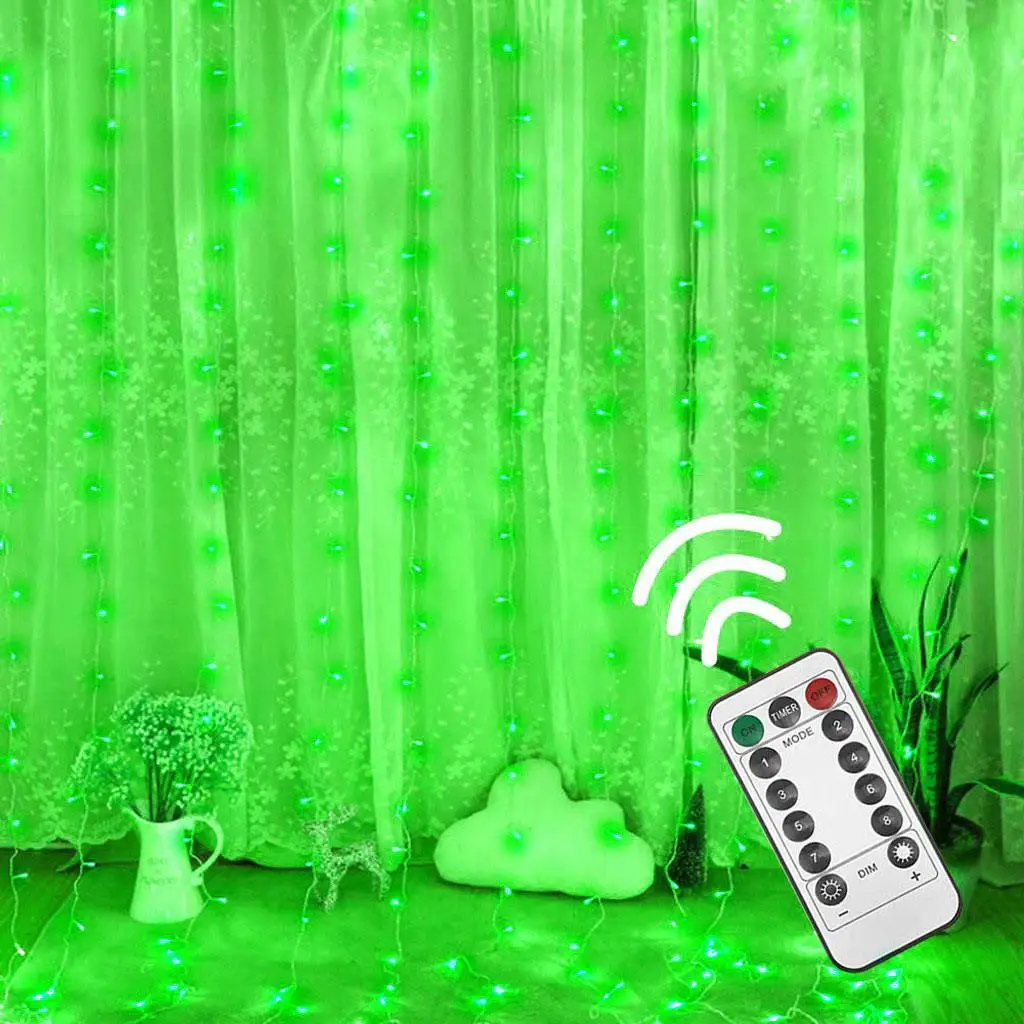 Bzoosio занавески, светящиеся полосы, Энергоэффективные, 300LED, 8 режимов, дистанционное управление, сказочные гирлянды, Свадебная вечеринка, украшение для дома - Испускаемый цвет: GN