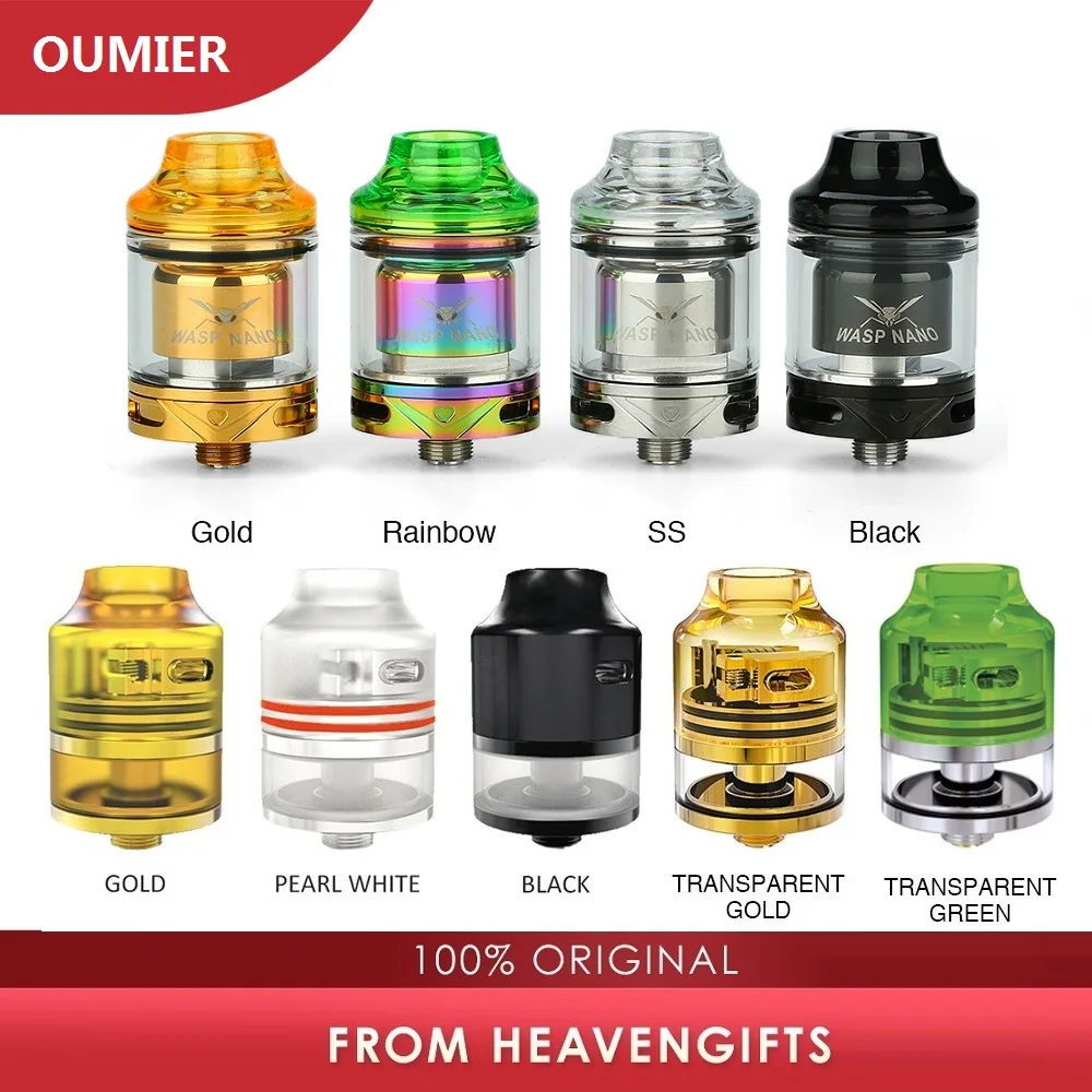 Tanie Autentyczny OUMIER WASP NANO RDTA zbiornik 22mm vs 23mm OUMIER WASP NANO RTA 2ml Atomizer z górny wkład projekt i PCTG kroplówki