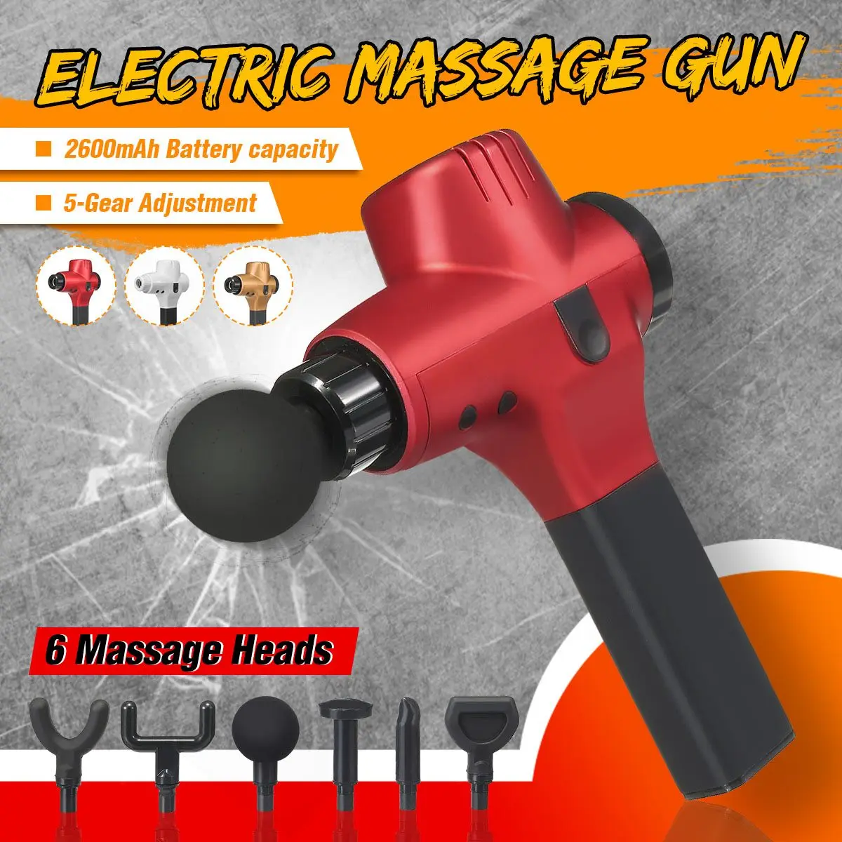 

6Heads 2600mAh Body Muscle Electric Massage For Gun Vibrating Therapy Guns Deep Tissue Sport Massage Machine Relax Massager