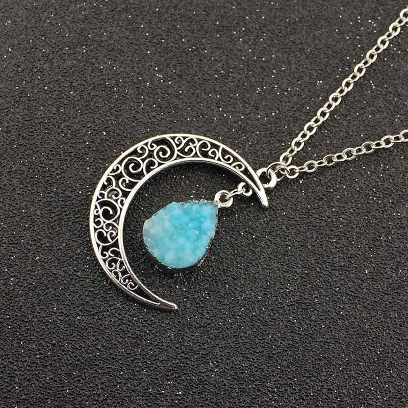 Винтажный Galaxy Moon Crystal Crescent Moon черный, красный и синий кварцевый и из натурального камня ожерелье с опалом подвески
