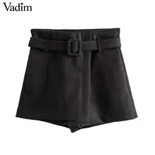 Vadim женские Стильные черные замшевые шорты с боковой молнией эластичный пояс, карманы Женские повседневные шорты с поясом pantalones cortos SA188