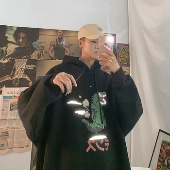 

2019 Autumn And Winter New Youth Hooded Sweatshirt Japanese Loose Trend Wild Casual Pullover White Gray / Black M-2XL