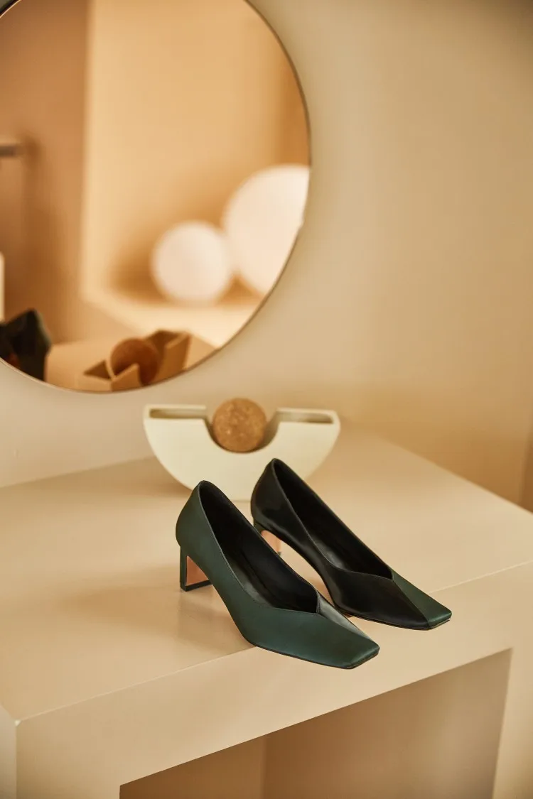 

High-End WOMEN'S Shoes 2020 Spring New Style Low Top Shallow Mouth Single Shoes Square Head Chunky-Heel Mixed Colors Mercerized