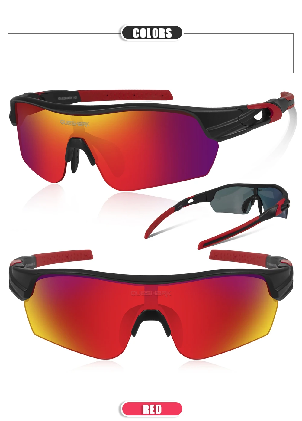 Queshark 2020 New Design Polarized Sport Sunglasses For Men Women Cycling Running Fishing Driving Golf 4 HD Lens Exchangeable
