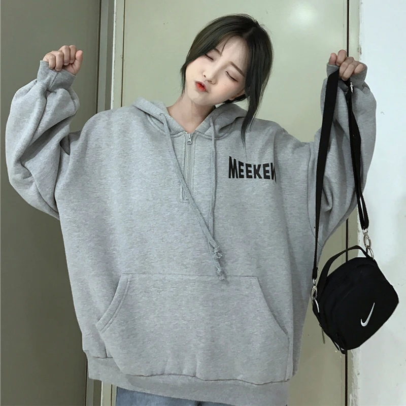  Women Letter Printed Loose Hoodies Trendy Hooded Plus Velvet Sweatshirts Autumn Winter Pullovers St