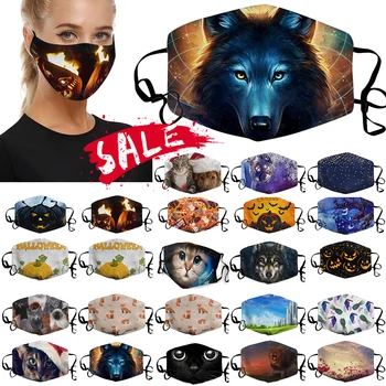 

Print Wolf Face Mask Anti Haze Dust Washable Reusable Double Layer Dustproof Mouth Mask Mouth Cover masque lavable Mascarillas