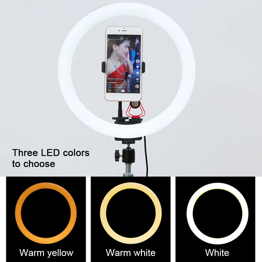 TUOPODA 12" Selfie LED Ring Light 3200-5600K Dimmable Video Live Selfie LED Ring Light Photography with Phone Holder USB Plug