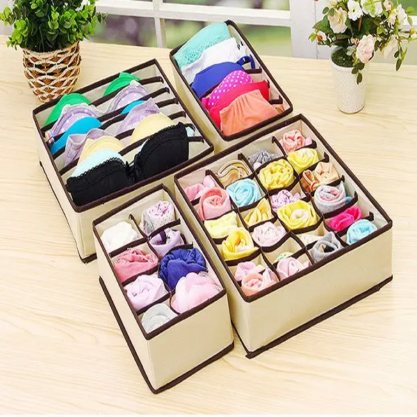 4PCS Storage Boxes Ties Socks Shorts Bra Underwear Divider Drawer Lidded Closet Home Multi-size Underwear Organizer