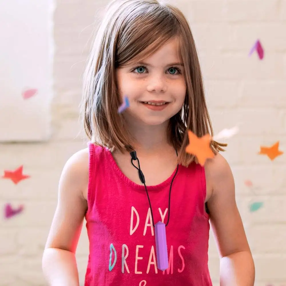 10개 보석 실리콘 치발기 크리스탈 씹는 목걸이 감각 장난감 어린이 남아 여아 자폐증용