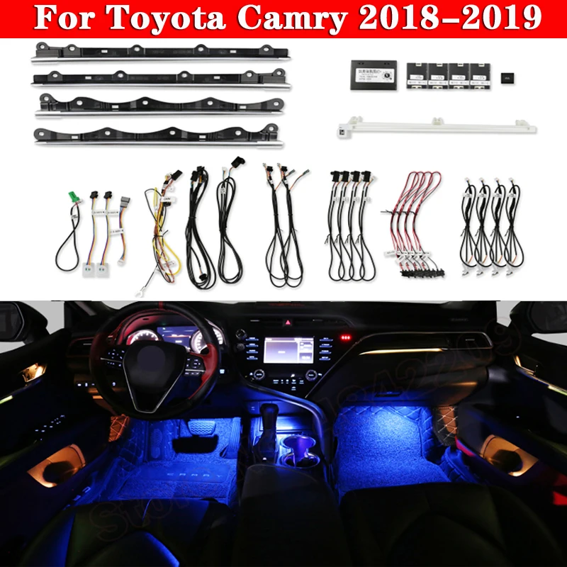 

For Toyota Camry 2018-2022 Car Ambient Light 64-Color Button And App Control Decorative Atmosphere Lamp illuminated LED strip