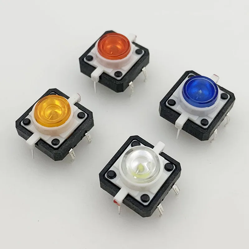 50Pcs 12*12 12X12 7H  SWITCH  TACT LED PUSH BUTTON MICRO SWITCH Lockless Self-recovery    white red blue green yellow