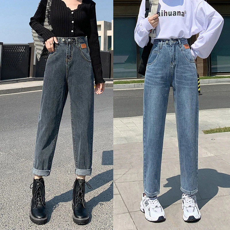 Pantalones vaqueros rectos de cintura alta para mujer, Vaqueros largos hasta el tobillo, Vintage, informales, combina con todo, de calle, moda Ulzzang|Pantalones vaqueros| - AliExpress