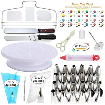 

Transhome Cake Decorating Tips Set 60 Pcs/set Confectionery Nozzles Turntable Pastry Bag Cake Baking Tools For Cakes 2020 Hot