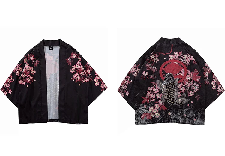 Japanese Kimono Jacket Koi Fish Printed Harajuku 2020 Hip Hop Men Japan Style Streetwear Jacket Summer Thin Clothes Loose Kimono