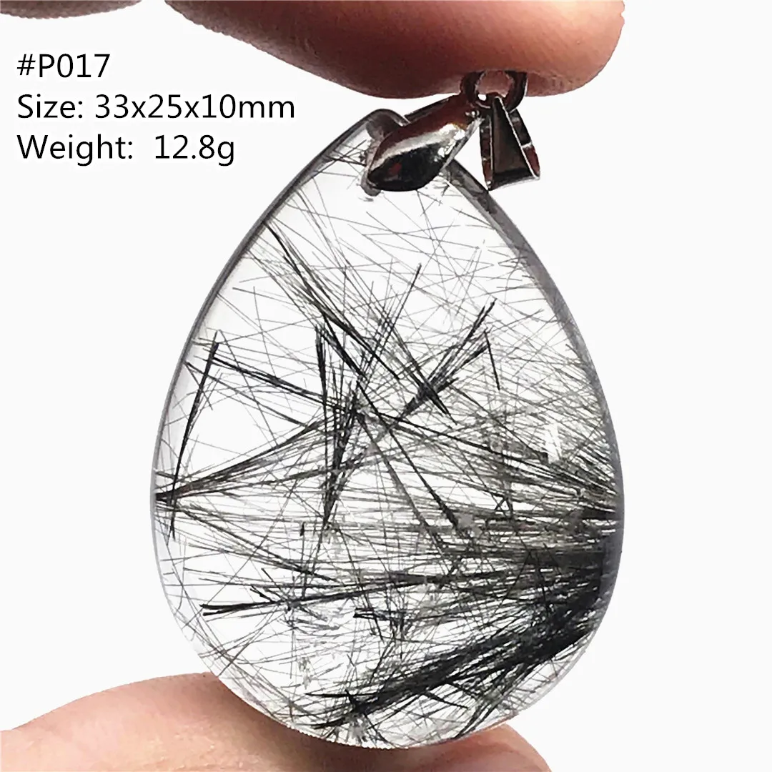 100% Natural Black Rutilated Quartz Pendant Jewelry For Women Man Wealth Healing Stone Clear Crystal Beads Silver Gemstone AAAAA | Украшения