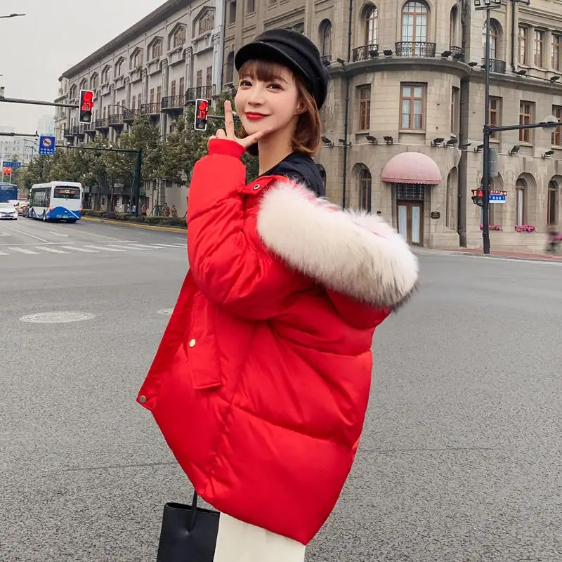 Red parka 3XL зимняя куртка женская Свободная теплая пуховая Хлопковая женская парка с капюшоном и меховым воротником, большие размеры женская зимняя куртка Q1888 - Цвет: Red parka