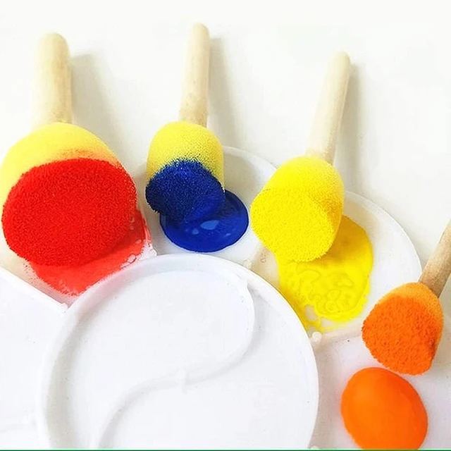 4pcs/set Sponge Paint Brush Wooden Handle Sponge Foam Brushes Art Painting  Tool for Kids DIY Toy Art Supplies