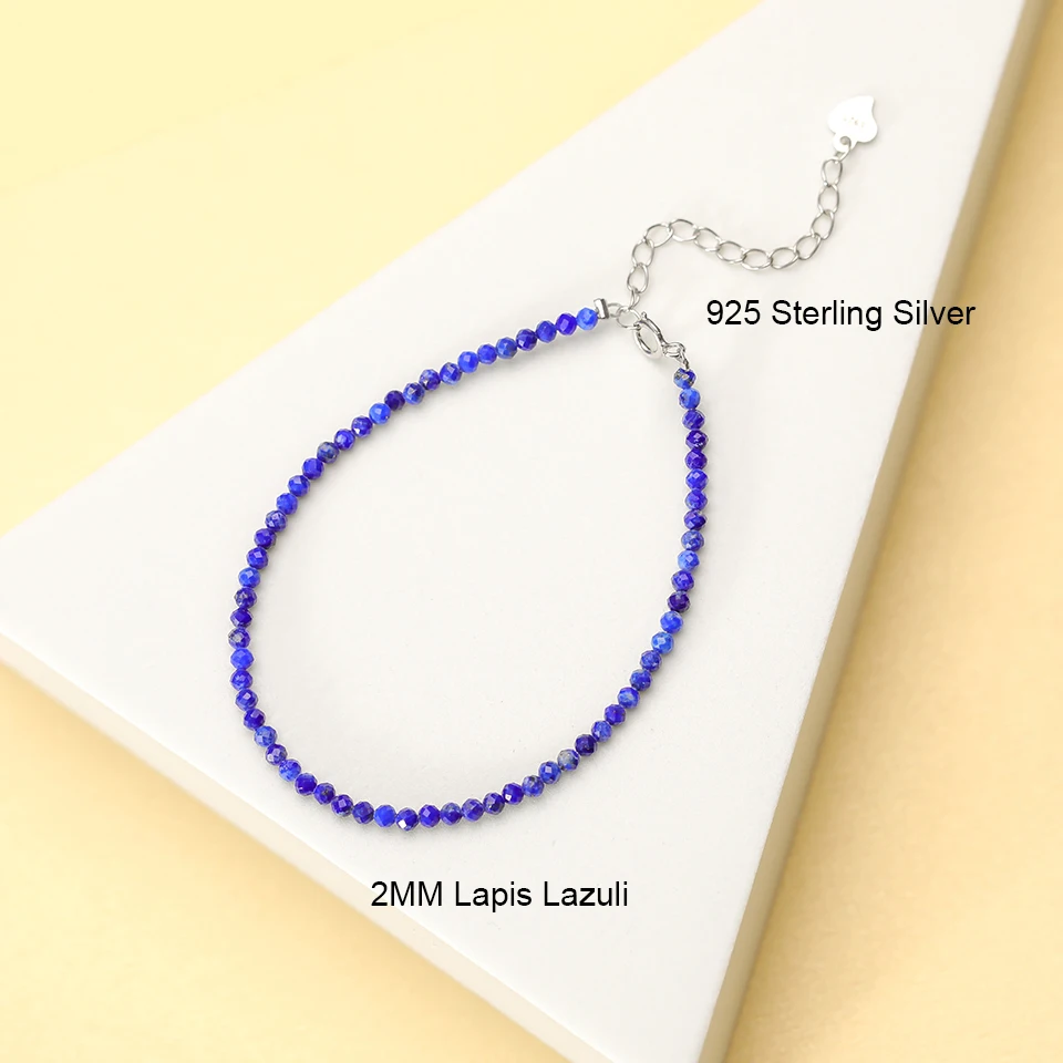Stone Bead Bracelet Natural Stone Beads Bracelet on Hand Chain 2MM with 925 Sterling Silver Bangle For Women