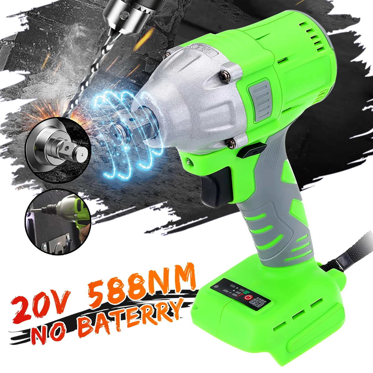 

198VF Burshless Electric Wrench 588N.m Socket Wrench Rechargeable 1/2 Socket Power Wrench Cordless Driver Power Tools 110-240V