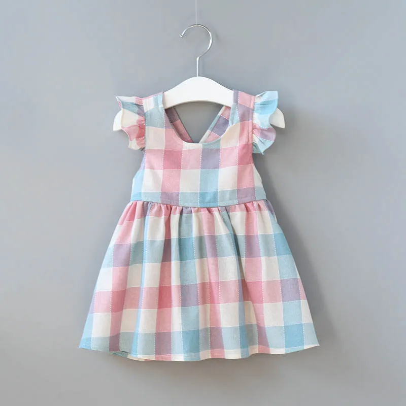 summer children's clothing baby girls fancy checked dress fashion casual plaid dresses for girls