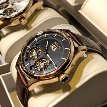 

Skeleton Double Tourbillon Mechanical Switzerland Men Watches Top Brand Luxury Automatic Watch Calendar Sport Male Clock NEW