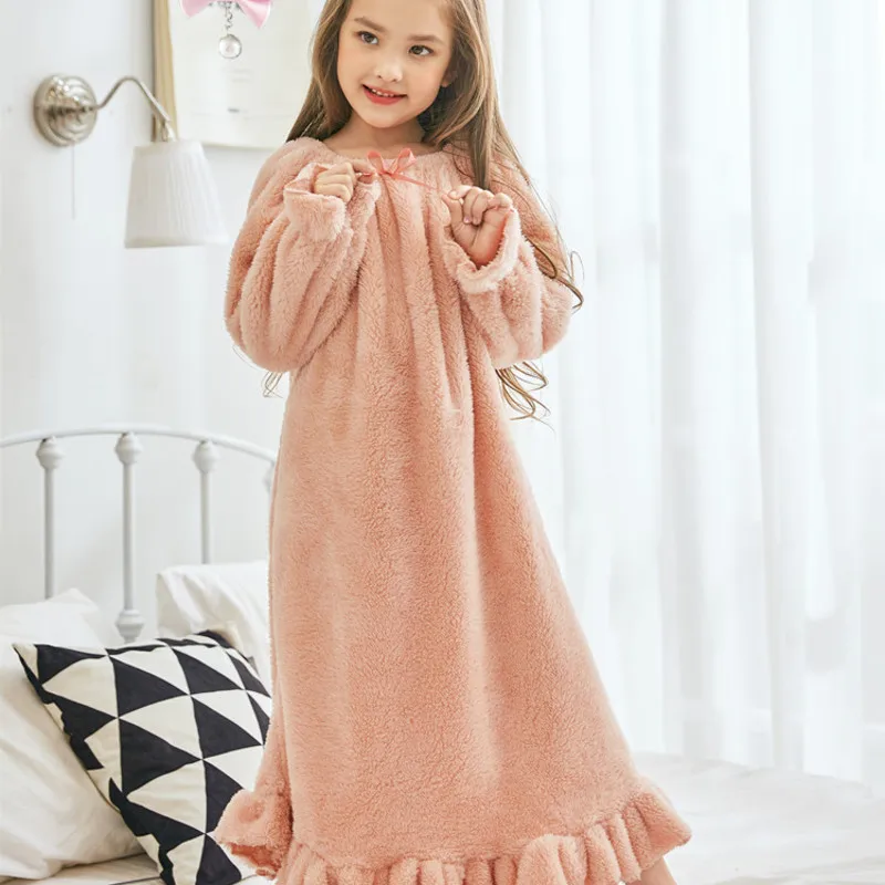 

girl upgrade coral fleece double-sided RongChang design warm warm day princess Korea nightgown cuhk children's pyjamas
