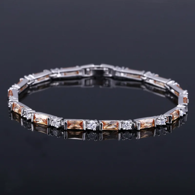 Champagne Rainbamabom 925 Твердое Серебро изумрудные рубиновые сапфировые драгоценные камни браслет с камнем месяца рождения очаровательные браслеты ювелирные украшения - Цвет камня: Champagne