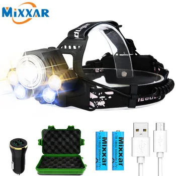

ZK20 Dropshipping LED Headlamp 5 Modes USB Rechargeable Waterproof head lamp 3 Light Sources Camping Super bright headlight