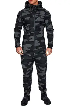 

2020 Mens Camouflage Printed Track Suit Causal Hooded Jacket Long Pants Bluzy Meskie Men 2 Pieces Sportswear Sweat Suits Men 3XL