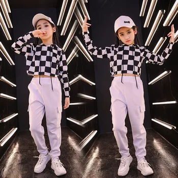 

Kid Hip Hop Hoodie Sweatshirt Crop Top Long Sleeve Shirt Tactical Cargo Pants Clothing for Girls Jazz Dance Costume Clothes Wear