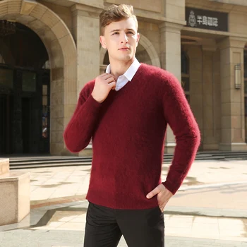 

Men's sweater V-neck cashmere sweater coat long-sleeved solid color pullover bottoming sweater thickening short paragraph