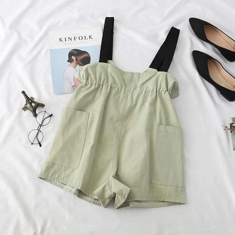 Overalls Female Rompers Adjustable Drawstring Playsuits Button Rompers Elastic Waist Lady 2020 Summer Fashion Playsuits  G1720