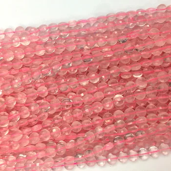 

Genuine Natural Clear Rose Quartz Pink Crystal Hand Cut Faceted Flat Coin Small Beads Necklaces or Bracelets 6mm 15" 06116