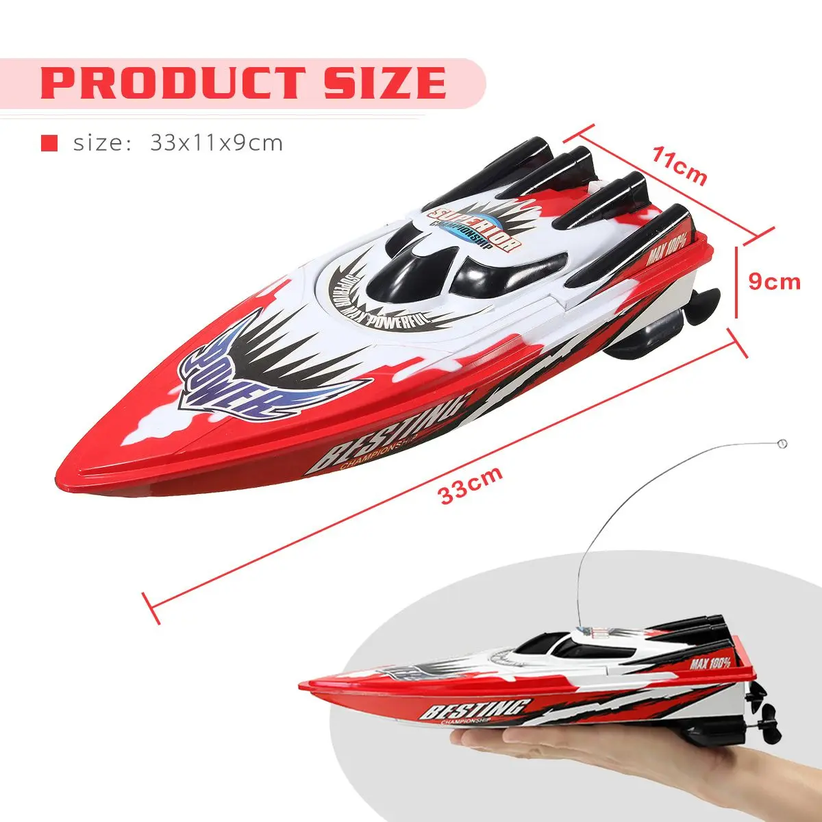 RC Boat 30km/h High Speed Racing Rechargeable Batteries Remote Control Boat for Children Toys Kids Christmas Gifts 33x11x9cm
