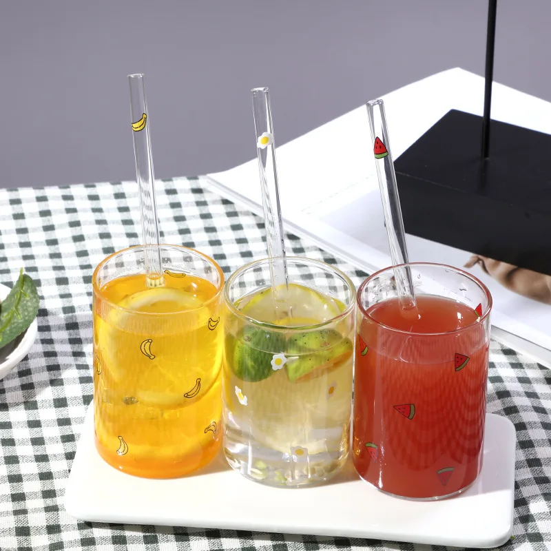2021 Cute Glass Cup With Straw Transparent Water Bottle Strawber