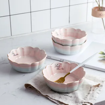 

Pink Color Ceramic Salad Bowl Fruit Bowl Storage Bowl Salad Plates Baking Bowl Tableware Dropshipping