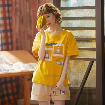 

Women's Pajamas Sets 2pcs Shirts + Pants Sleepwear For Women Sleeping Suit Summer Casual Woman Cotton Homewear Female Pyjamas