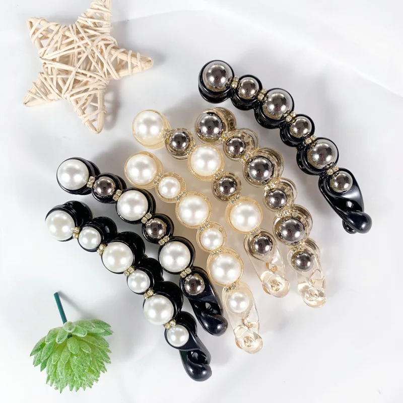 

New Pearl Banana Clip Vertical Clip Ponytail Twist Clip Hair Clip Headdress Small Fragrant Hair Clip